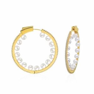 Inner Pearl Outer Cubic Zirconia Hoop Earrings